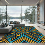 Bold Teal Yellow Arrow Geometric Rug
