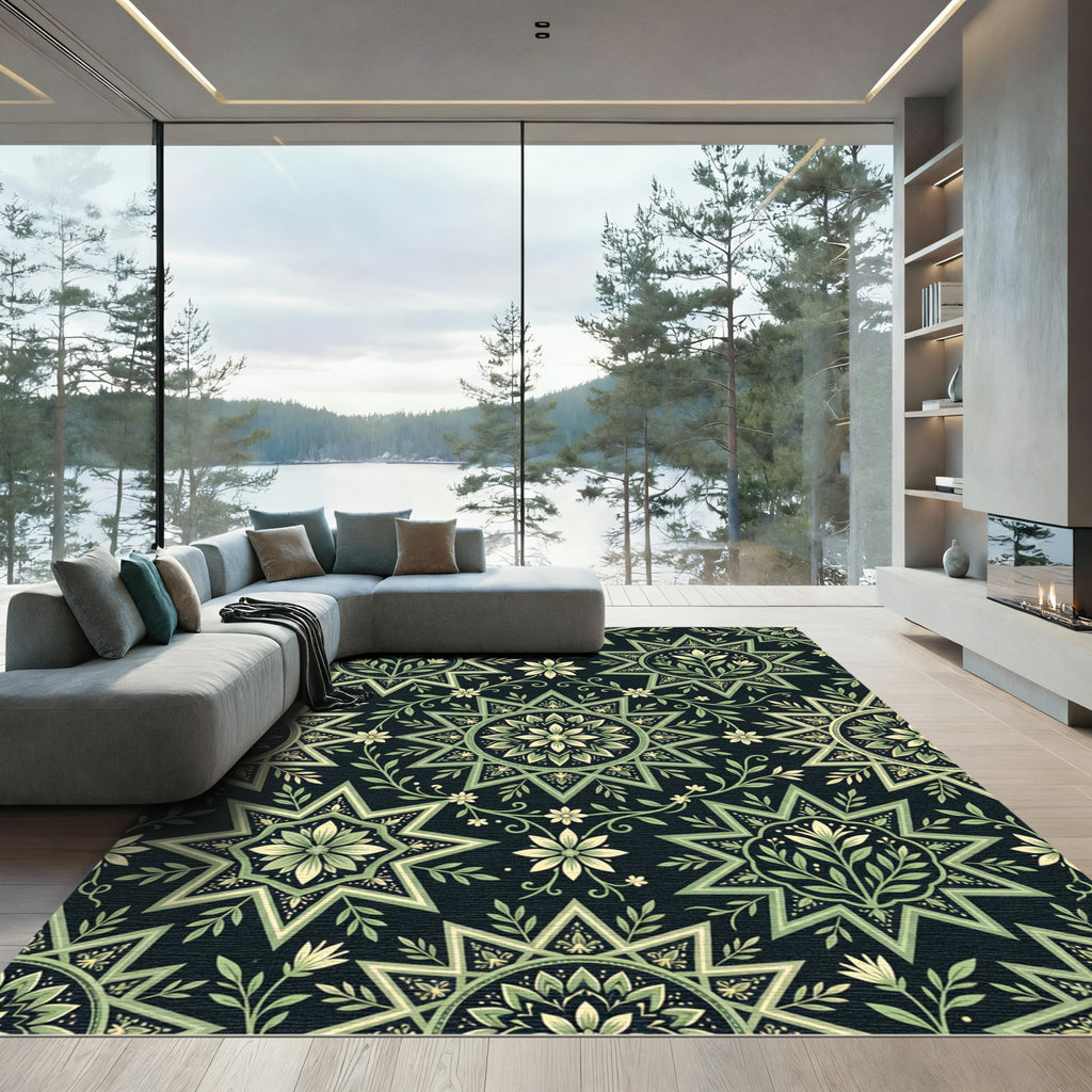 Sage Green Botanical Starburst Medallion Rug