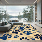 Navy Blue Paw Print Texture Rug
