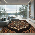 Elegant Fawn Swirl Floral Mandala Rug