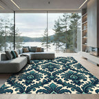 Elegant Teal Damask Scroll Filigree Rug