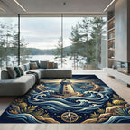 Coastal Lighthouse Navy Nautical Ocean Art Rug