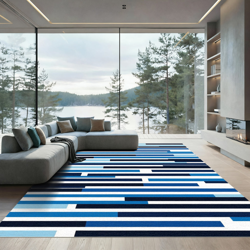 Deep Blue Horizontal Stripe Arrangement Rug