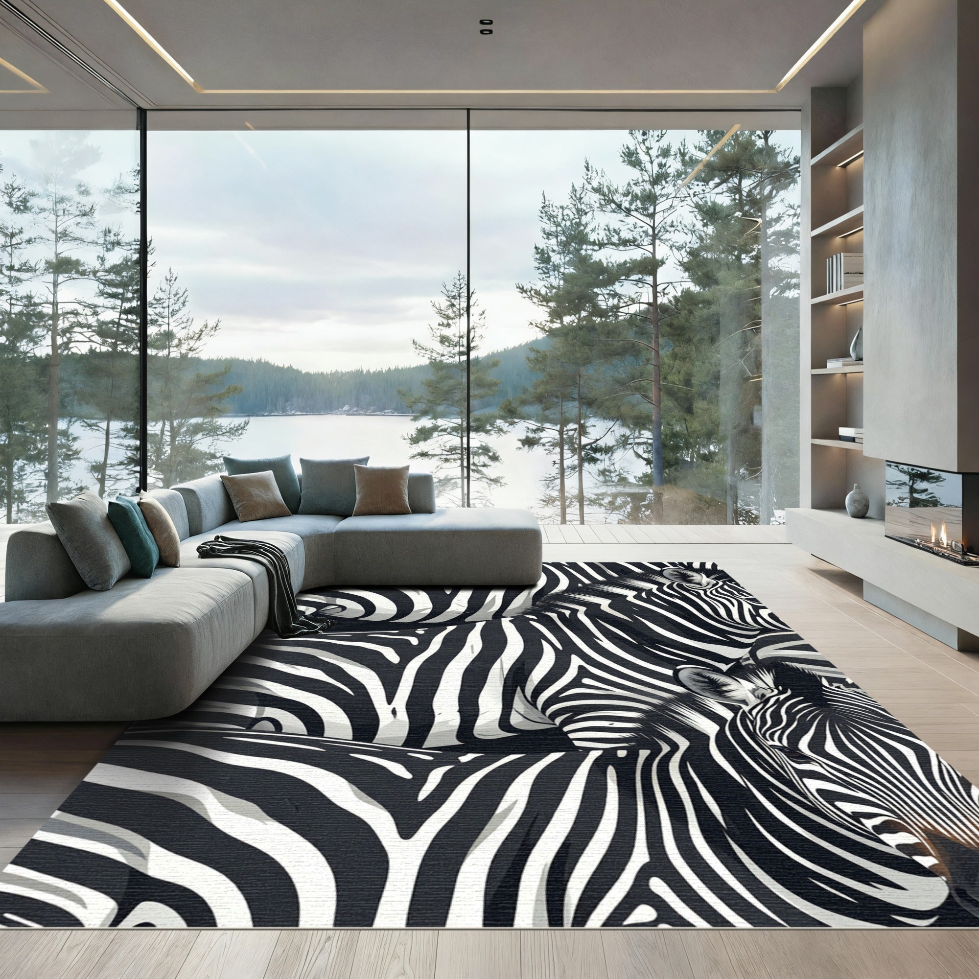 Bold Black White Zebra Stripe Collage Rug