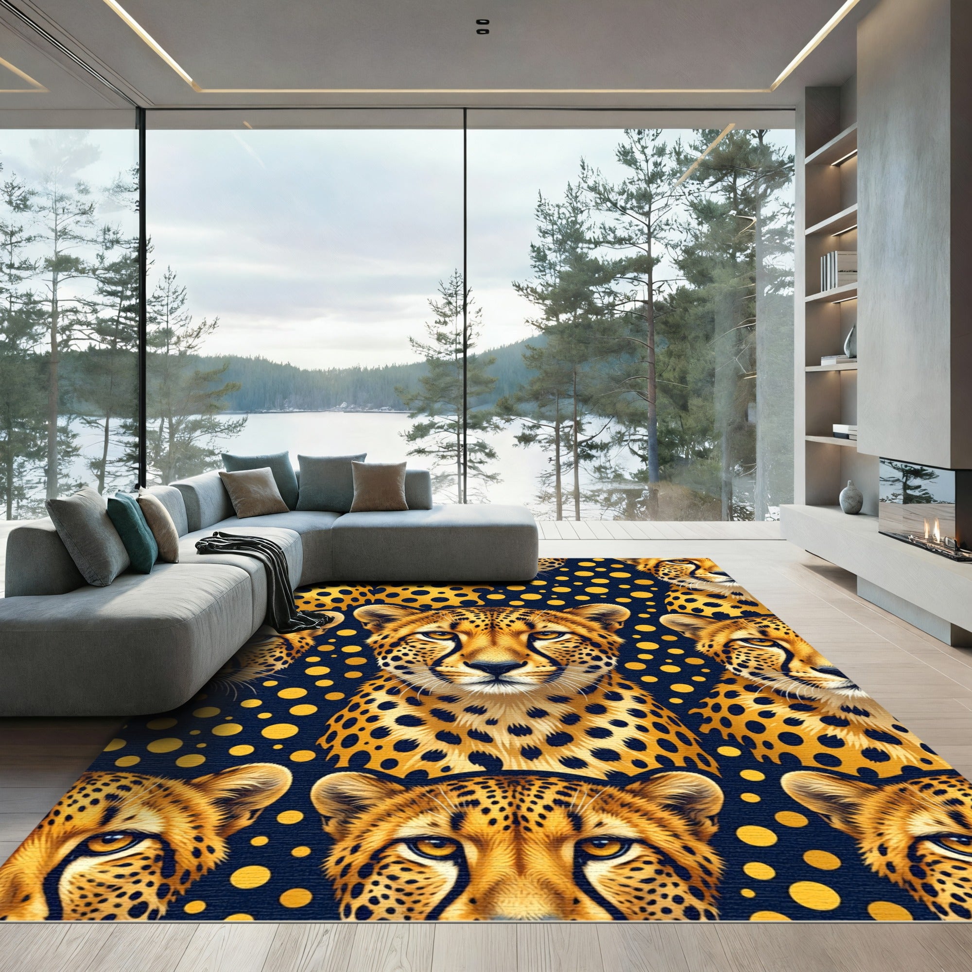 Golden Cheetah Head Spotted Polka Dot Rug