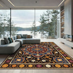 Elegant Crimson Blue Floral Medallion Rug