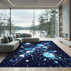 Cosmic Blue Abstract Ink Splatter Rug