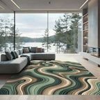 Earthy Green Wavy Mountain Landscape Rug