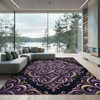 Ornate Amethyst Gold Swirl Medallion Rug
