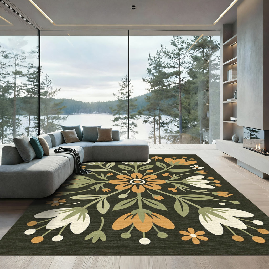 Mid Century Floral Folk Botanical Rug