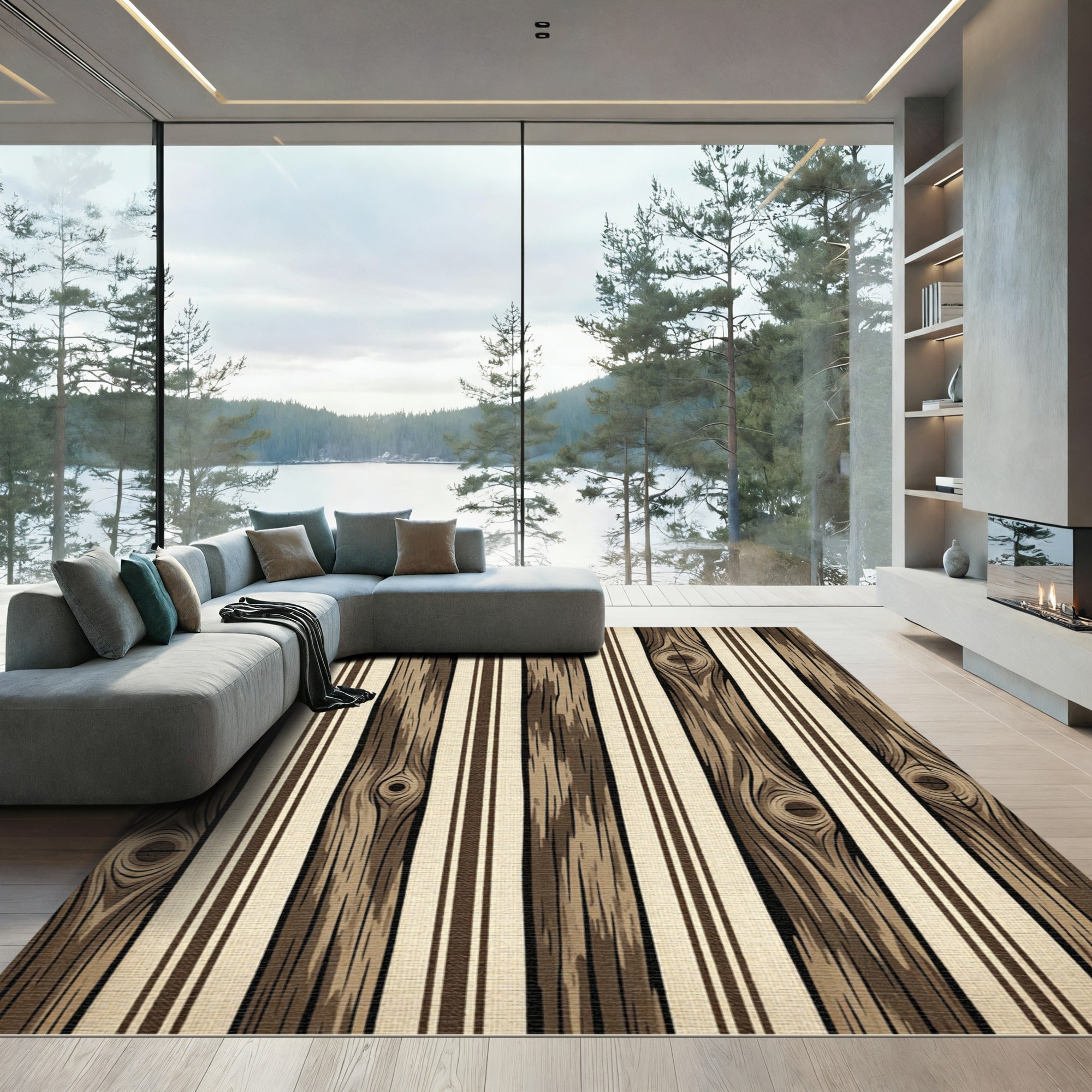 Rustic Wood Grain Striped Background Rug