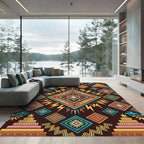 Vibrant Geometric Aztec Diamond Earthy Rug