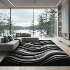 Monochrome Flowing Ribbon Abstract Rug