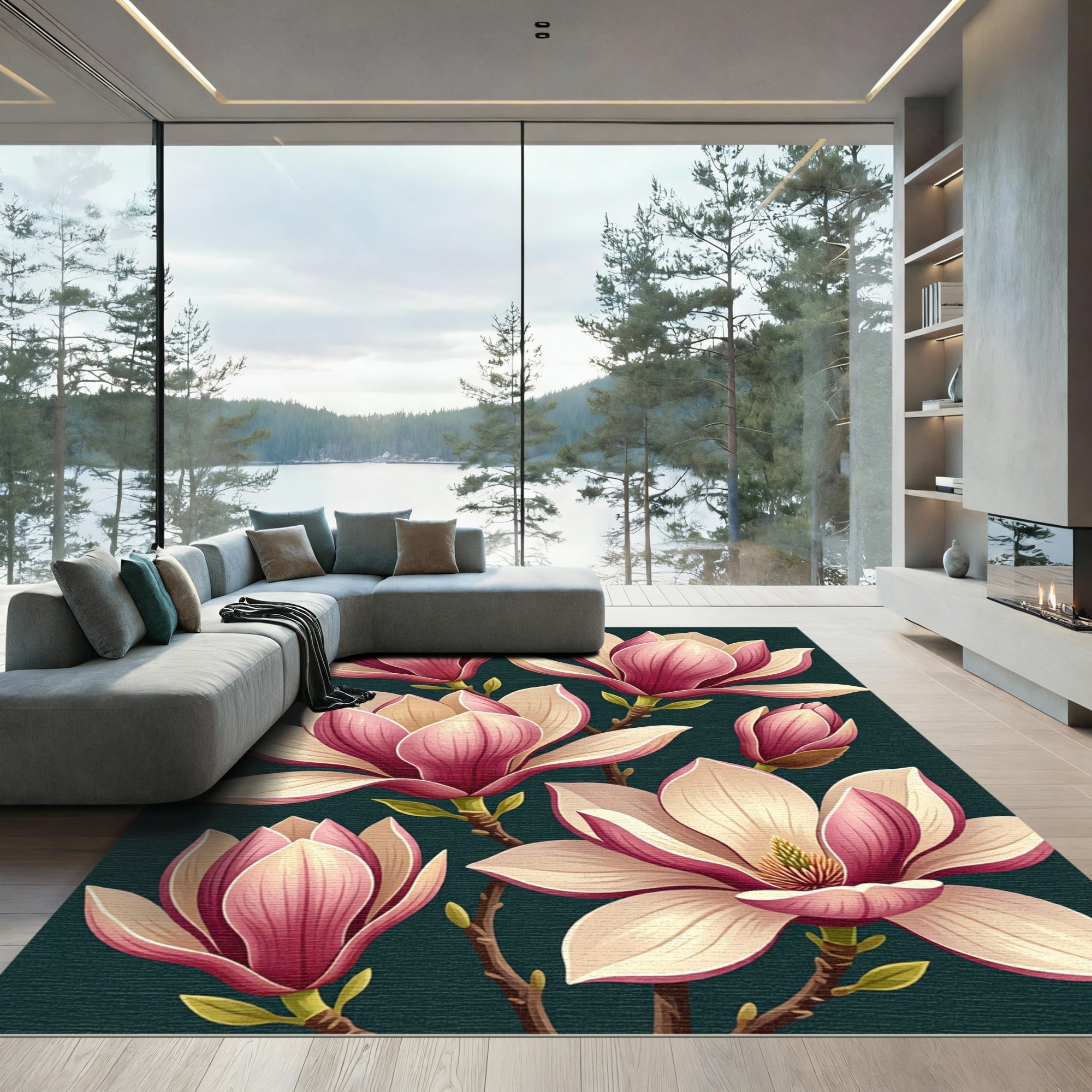 Blushing Pink Magnolia Blossom Garden Rug