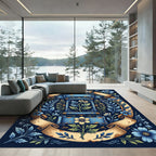 Floral Scroll Navy Golden Botanical Rug