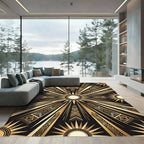 Radiant Gold Sunburst Geometric Rug