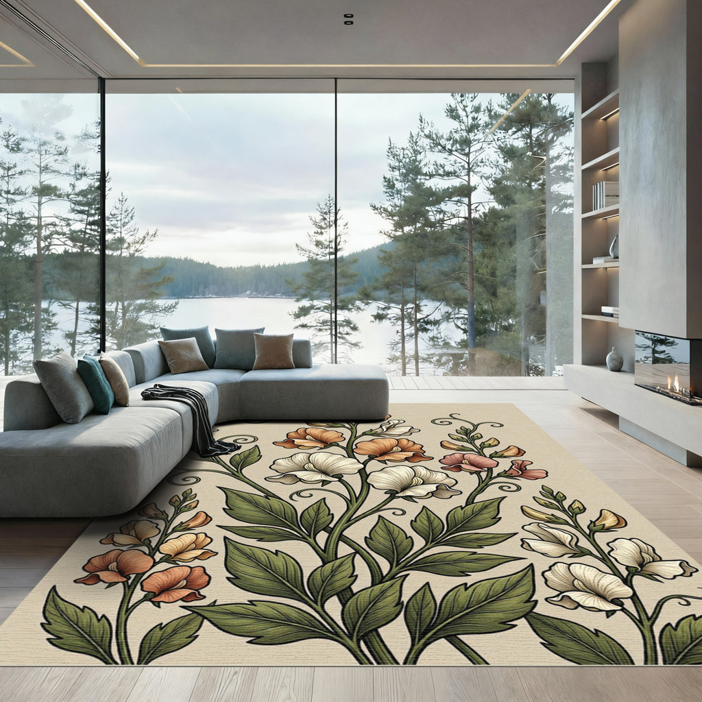 Art Nouveau Peach Blossom Swirls Rug