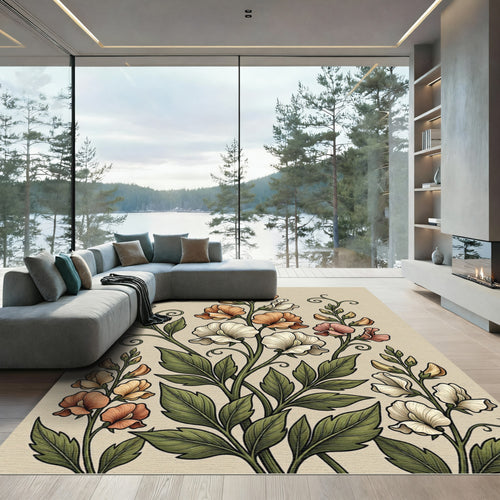 Art Nouveau Peach Blossom Swirls Rug
