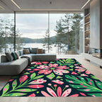Vibrant Pink Floral Tropical Leaves Rug