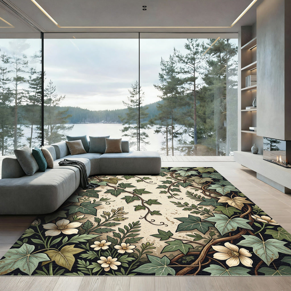 Sage Ivy Leaf Foliage Botanical Illustration Rug