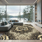 Elegant Golden Rose Damask Medallion Rug