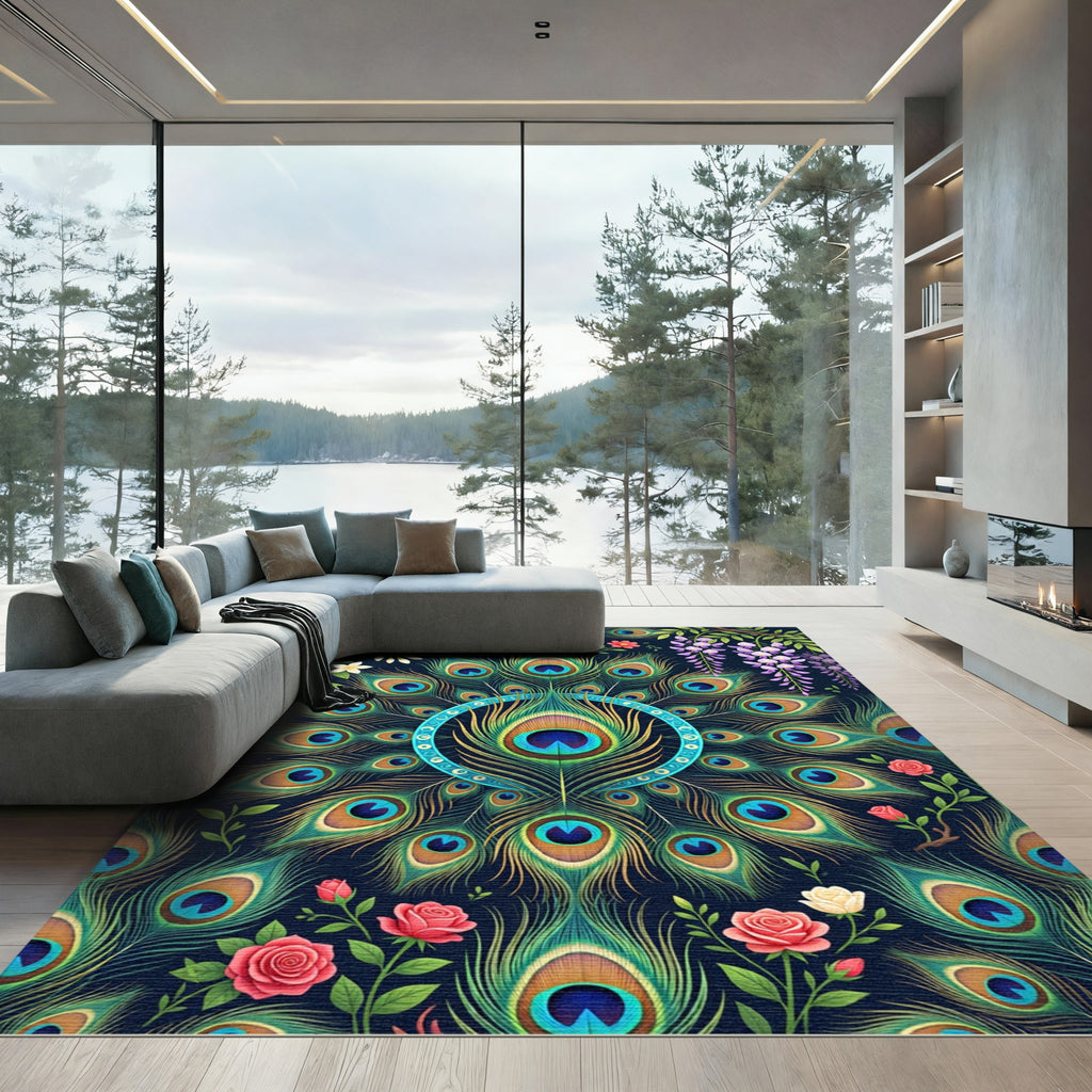 Peacock Feather Floral Medallion Rug