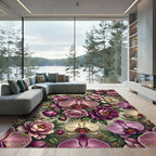 Elegant Mauve Orchid Rose Botanical Arrangement Rug