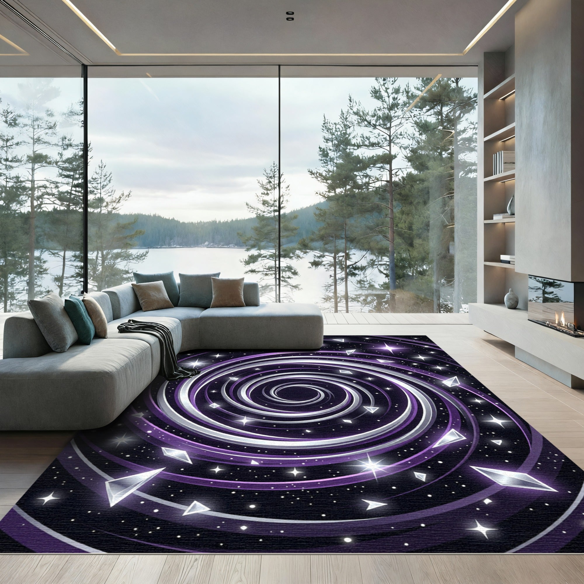 Cosmic Purple Swirl Celestial Galaxy Rug