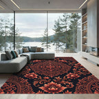 Ornate Crimson Floral Scroll Rug