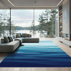 Abstract Blue Gradient Layered Waves Rug