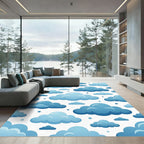 Playful Blue Floating Cloud Sky Rug