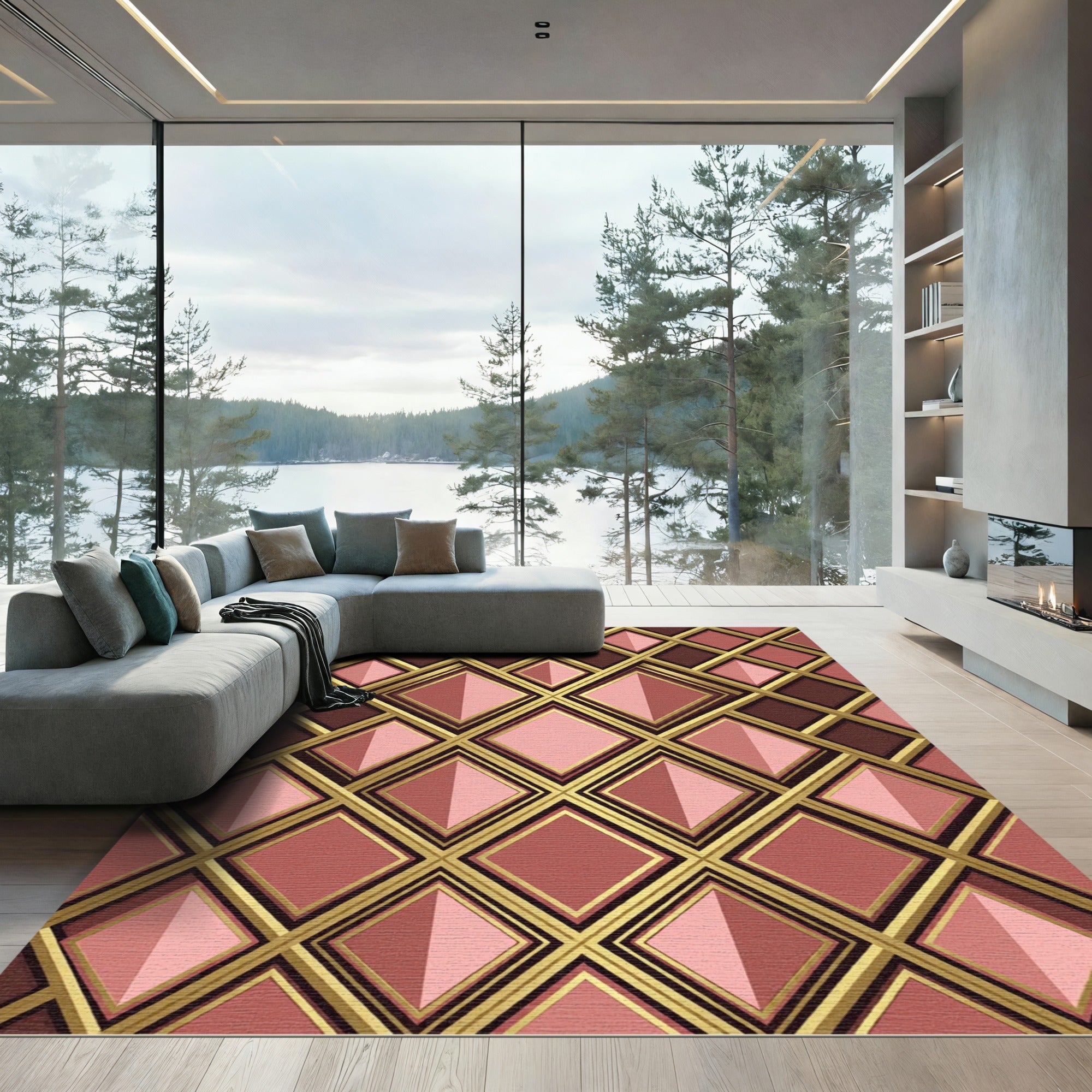 Rose Gold Diamond Lattice Repeating Rug