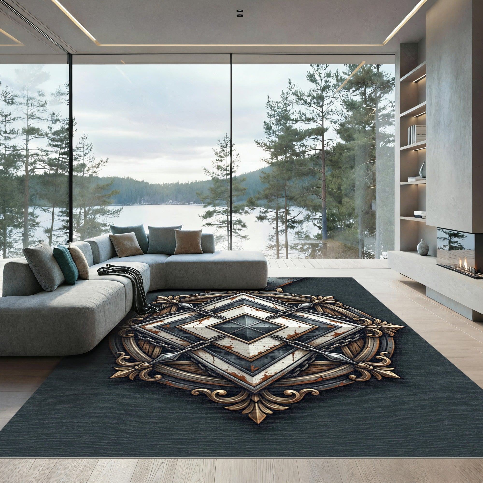 Steampunk Industrial Diamond Crest Rug