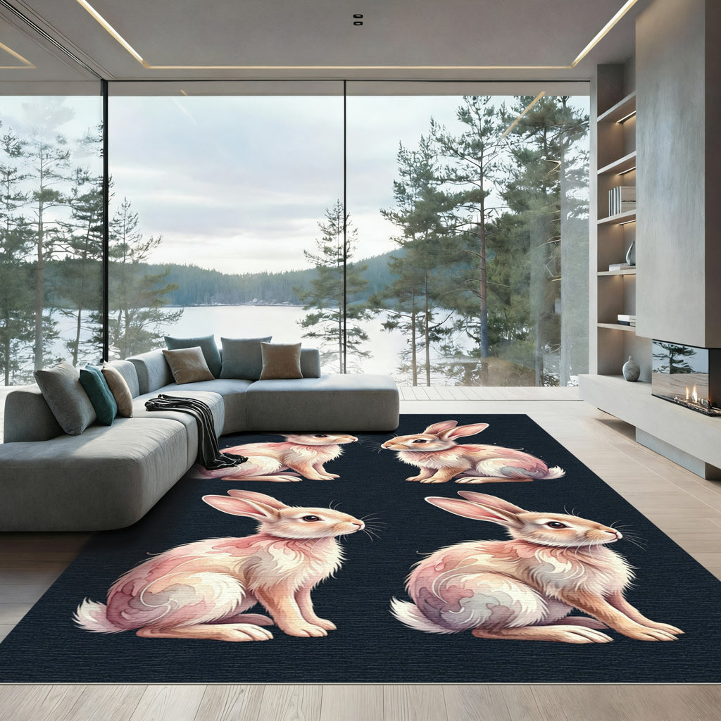 Watercolor Bunnies Soft Pastel Illustration Rug