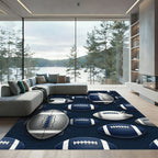 Navy Blue Football Pigskin Athletic Art Rug