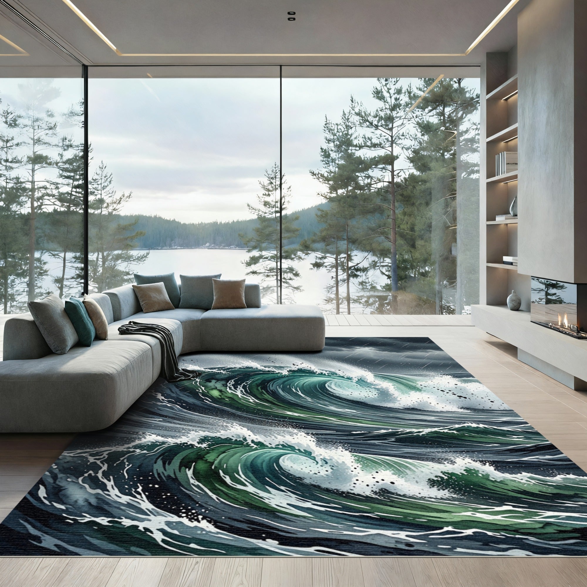 Dramatic Stormy Deep Sea Wave Rug