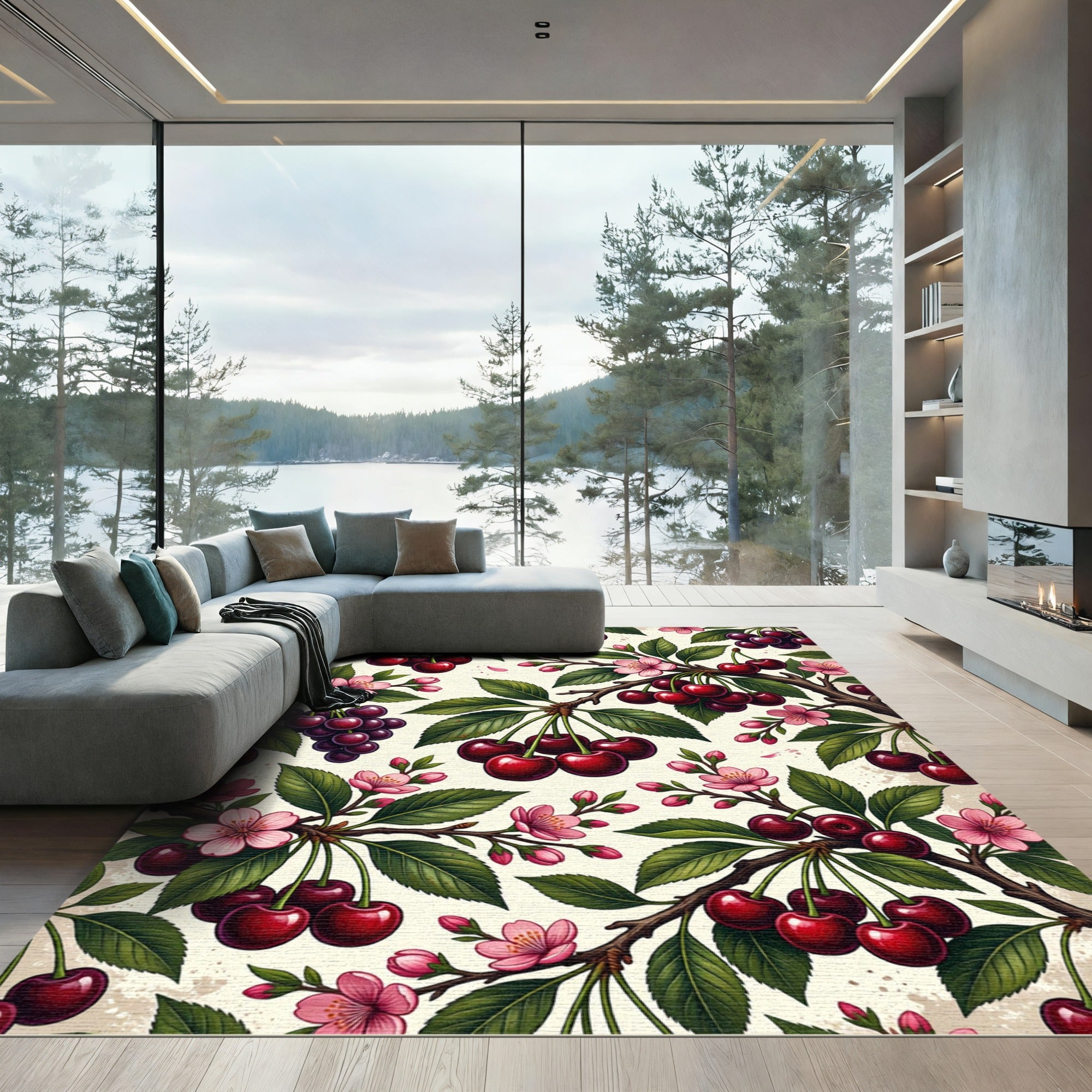 Vintage Botanical Cherry Blossom Floral Art Rug