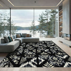 Black and Cream Botanical Diamond Rug
