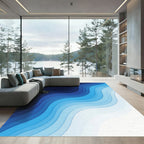 Deep Blue Layered Wave Rug
