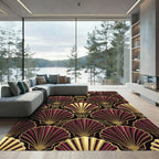 Art Deco Maroon Burgundy Golden Shell Rug