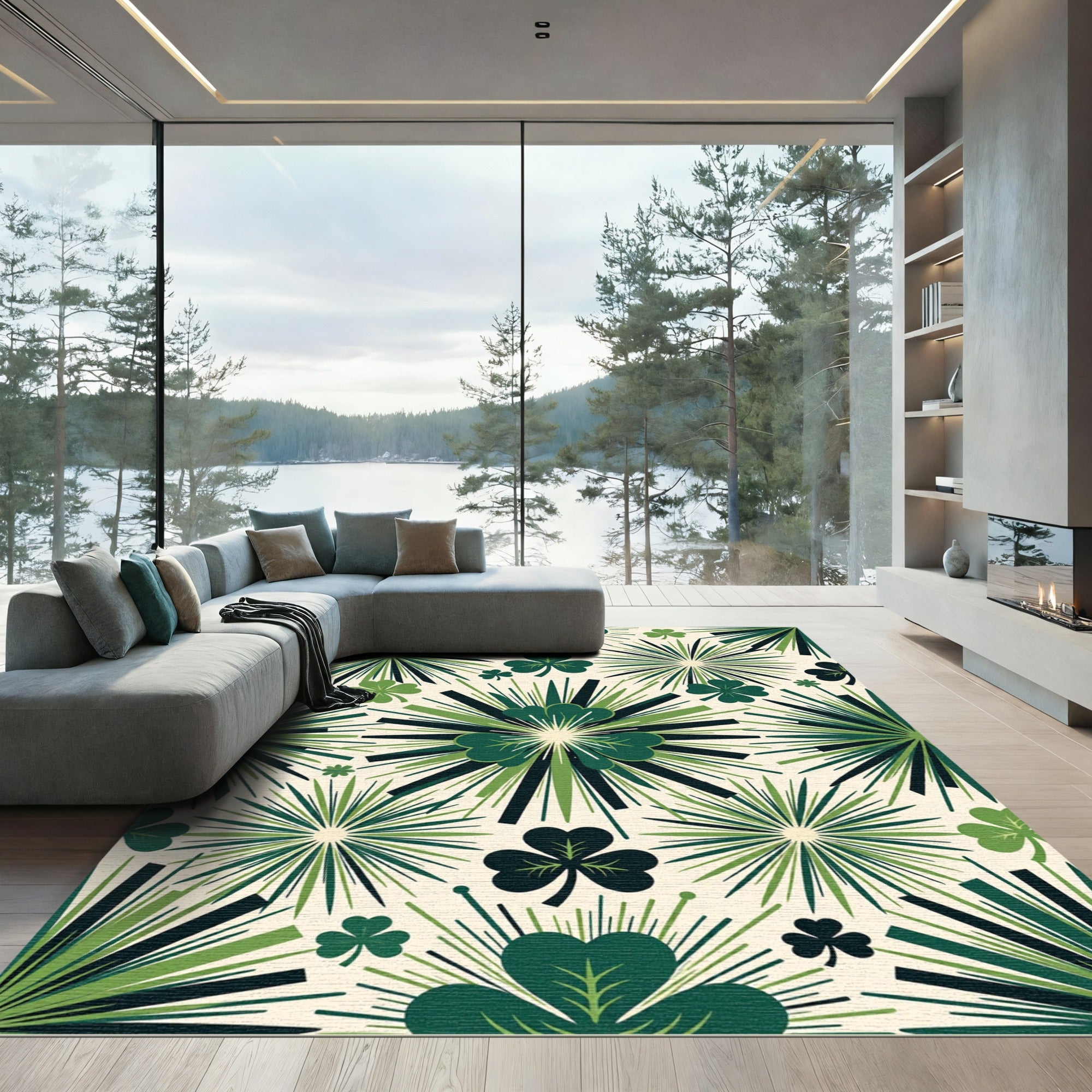 Green Clover Burst Radiance Rug