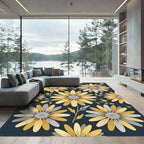 Golden Daisy Floral Navy Botanical Rug