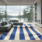 Classic Blue White Vertical Stripe Rug