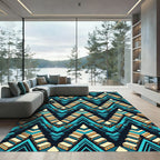Vibrant Teal Geometric Aztec Staircase Rug