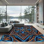 Vibrant Blue Orange Geometric Star Burst Rug