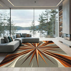 Radiant Orange Abstract Starburst Rug