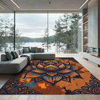 Orange Blue Lotus Mandala Art Rug