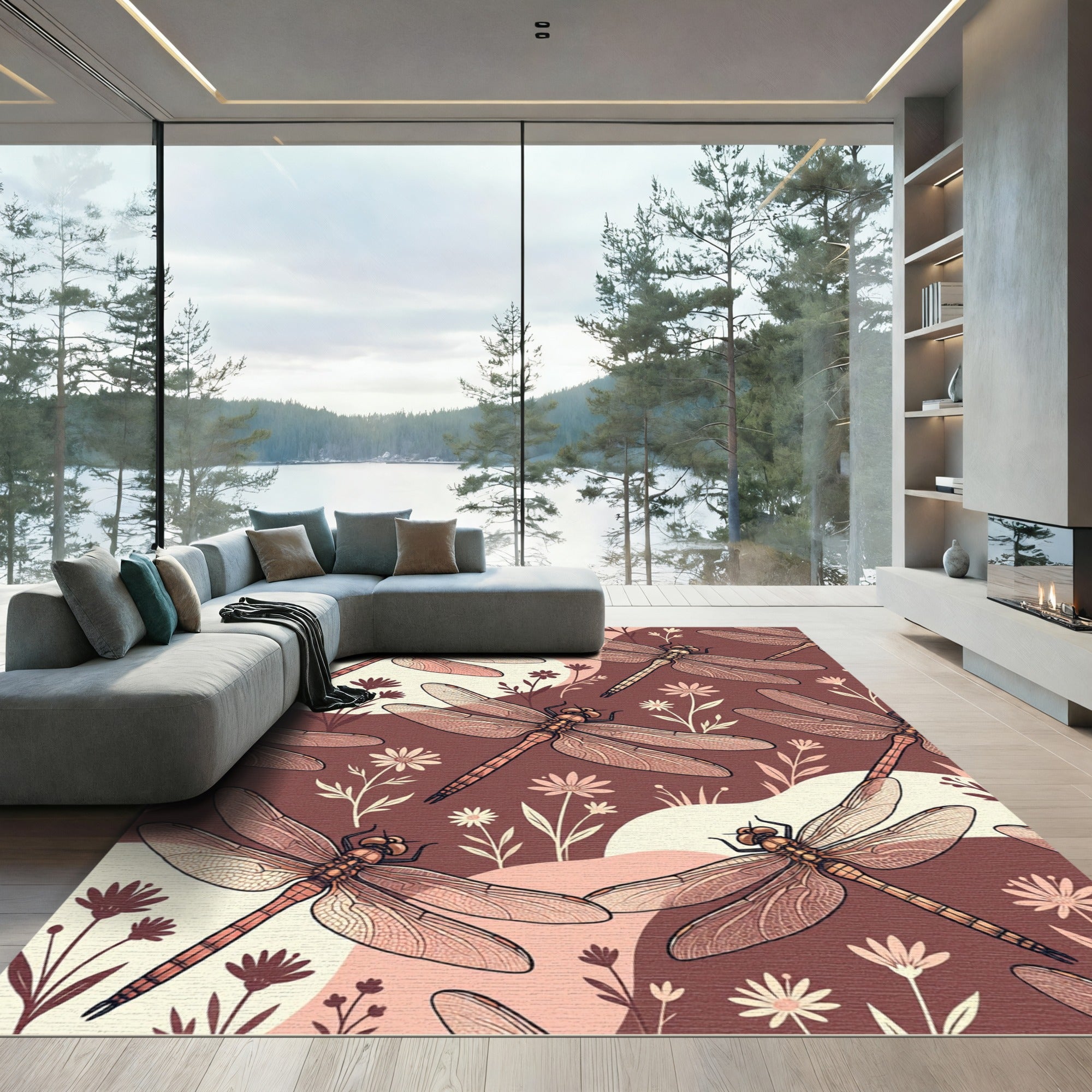 Earthy Tone Dragonfly Meadow Rug