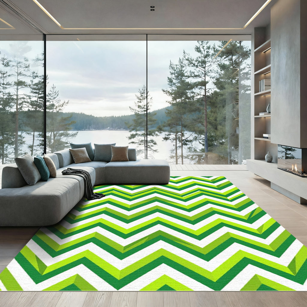 Vibrant Lime Emerald Zigzag Chevron Rug