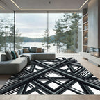 Modern Geometric Charcoal Intersecting Linear Rug
